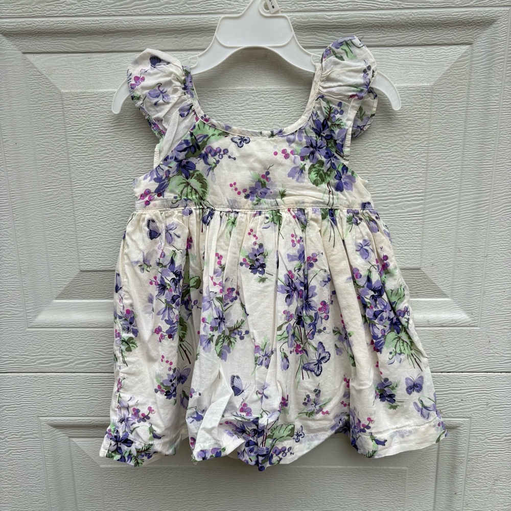 GAP Baby Floral Dress in Cream with Purple & Green Accents
